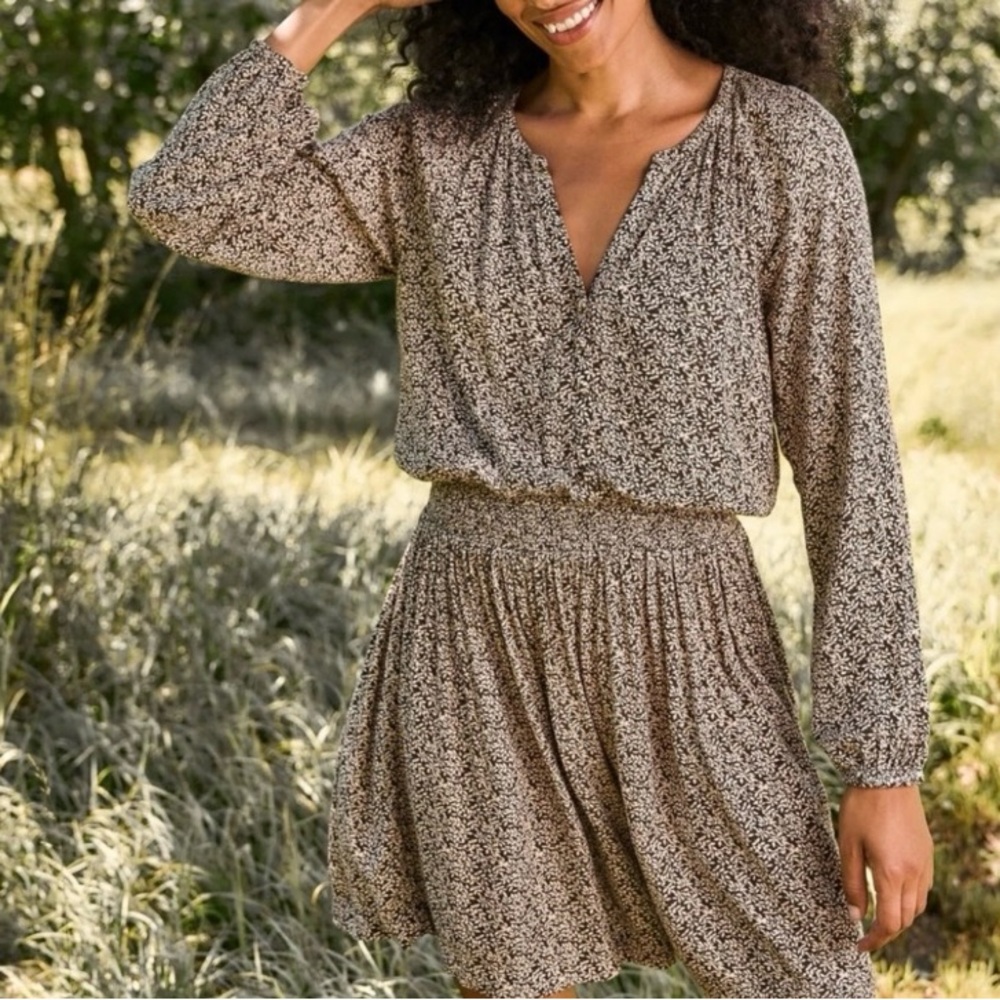 Faherty Brown Floral Mini Dress
